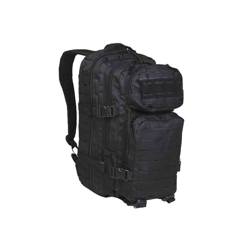 Mochila Mil-Tec Assault de capacidad de 20 L, lasercut y en color negro.